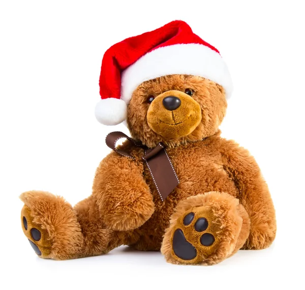 Noel Baba şapkası giyen oyuncak ayı