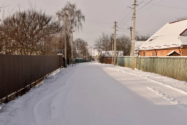 Calle Del Pueblo Volvió Blanca Por Nieve Que Caía Foto — Foto de Stock