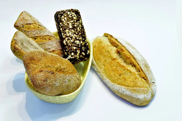 Bread Special Basket White Table — Stock Photo, Image