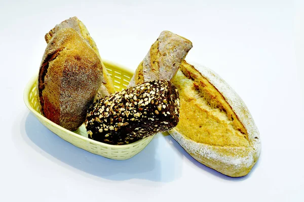 Bread Basket Light Surface Various Breads Next Loaf — Stock Photo, Image