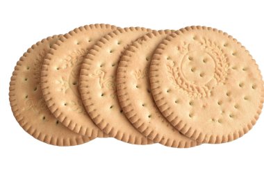 Kuru yuvarlak kurabiyeleri beyaz arkaplanda izole et.