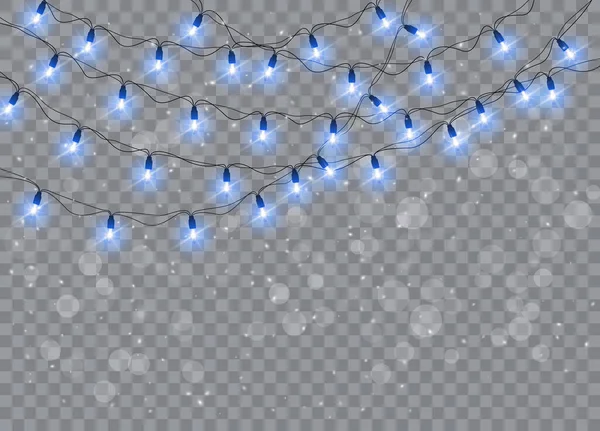 Şeffaf Arka Planda Izole Edilmiş Noel Işıkları Parlayan Xmas Çelengi — Stok Vektör