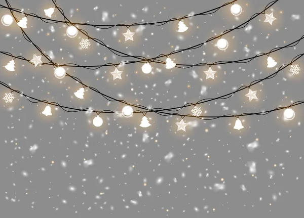 Garlands Decorations Snowflakes Snow Background Christmas Snow New Year Vector — ストックベクタ