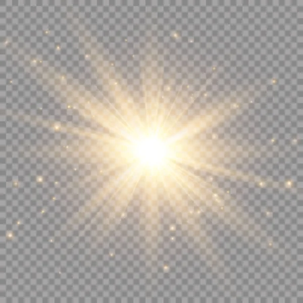 Світловий Ефект Зірка Спалахнула Блискітками Сонце Векторні Ілюстрації — стоковий вектор