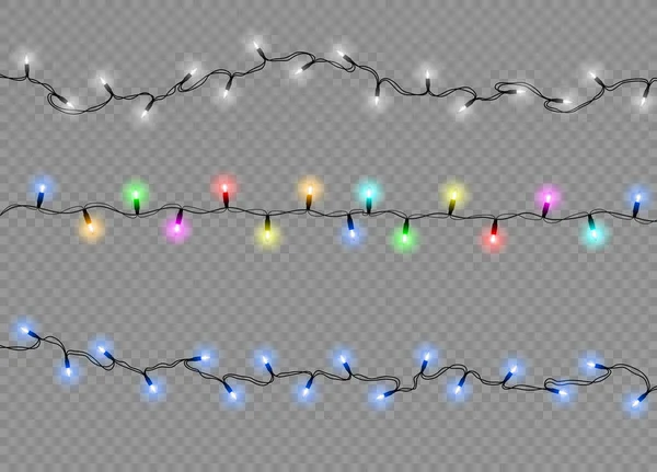 Uppsättning Julbelysning Isolerade Realistiska Designelement Glödande Ljus För Jul Semesterkort — Stock vektor