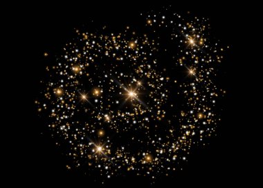 Işık efekti yıldızları. Şeffaf arkaplanda vektör ışıltısı. Noel soyut kalıbı. Parıldayan sihirli toz parçacıkları. 