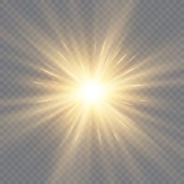Parlama Işık Efekti Yıldız Patlaması Ile Parıldıyor Güneş Vektör Çizim — Stok Vektör