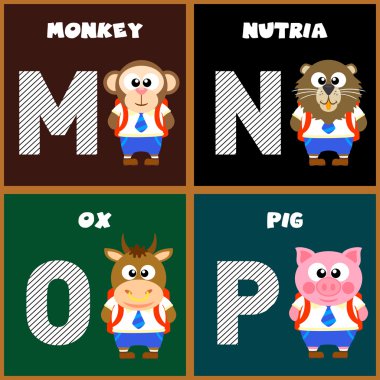 İngilizce Alfabe harf M, N, O, P