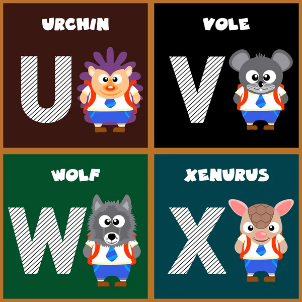 英语字母表字母 U、 V、 W、 X — 图库矢量图片