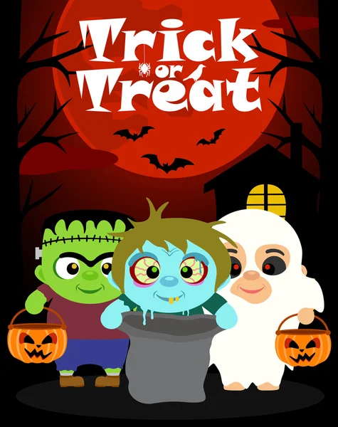 Halloween background with children trick or treating — Stock Vector