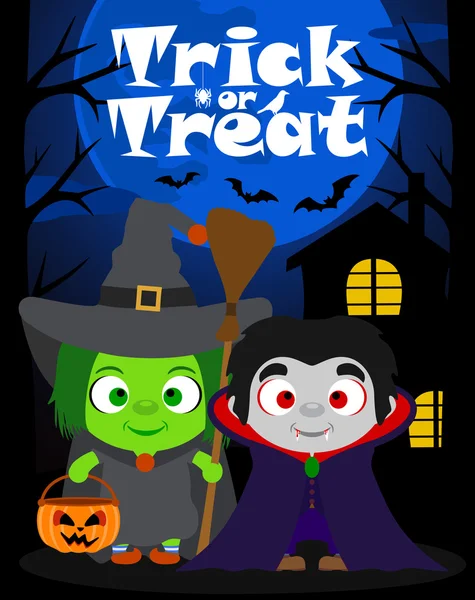 Halloween background trick or treating with children, vector — Stock Vector