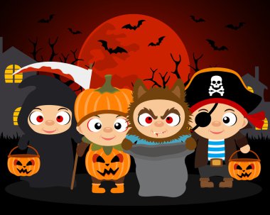 Ya parani ya canini, Cadılar Bayramı vektör arka plan çocuklarla