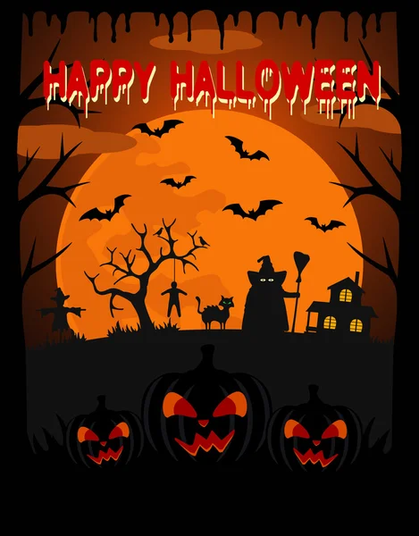 Happy Halloween vector background with witch — Stock Vector