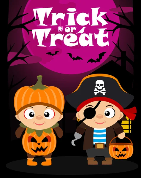 Halloween vector background trick or treating with children — Stock Vector