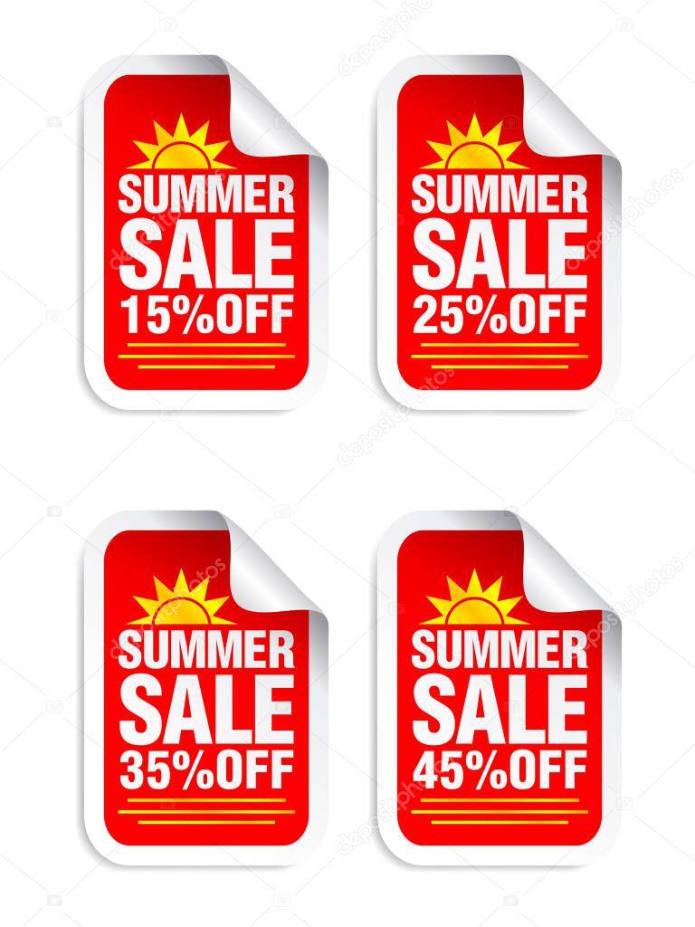 Summer Sale Red Sticker Set Sale 15 25 35 45 Off Stickers With Yellow Sun Icon Vector Illustration Premium Vector In Adobe Illustrator Ai Ai Format Encapsulated Postscript Eps Eps Format