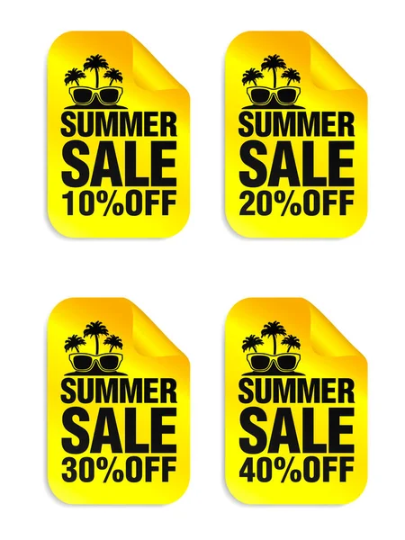Sommerschlussverkauf Gelbe Aufkleber Mit Sonnenbrille Und Palmsymbol Verkauf Aufkleber Rabatt — Stockvektor