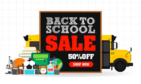 Volver Escuela Concepto Venta Banner Plano Venta Descuento Compra Ahora — Vector de stock