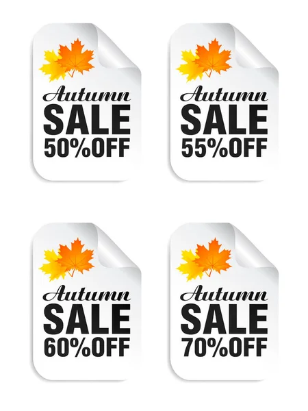 Herfst Verkoop Witte Stickers Set Met Herfstbladeren Herfst Verkoop Korting — Stockvector