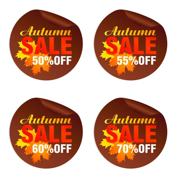 Herfst Verkoop Bruine Stickers Set Met Herfst Oranje Gele Bladeren — Stockvector