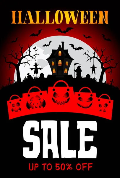 Diseño Banner Venta Halloween Con Descuento Plantillas Póster Con Casa — Vector de stock