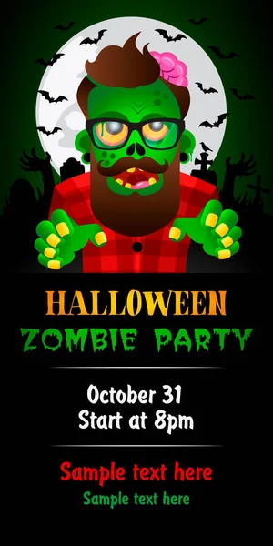 Halloween Zombie Party Tema Fundo Verde Cartaz Halloween Com Hipster — Vetor de Stock