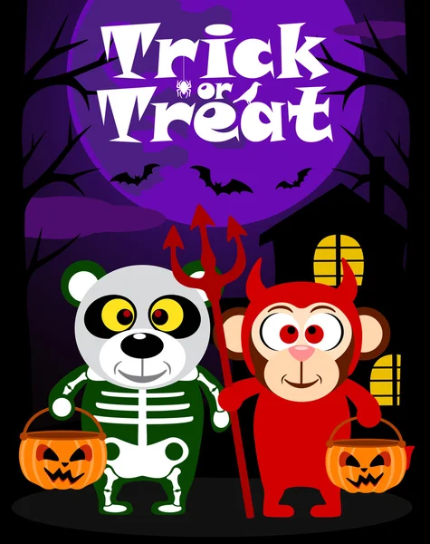 Halloween pozadí trik nebo léčení se zvířetem — Stockový vektor