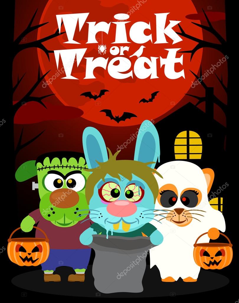 Halloween background with animal trick or treating