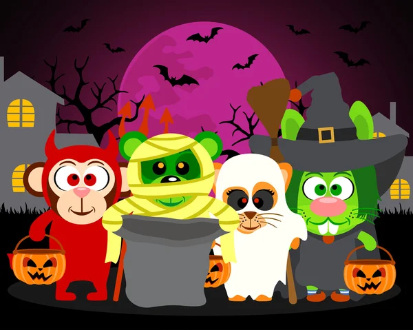 Truque ou tratar animais, fundo vetor Halloween — Vetor de Stock