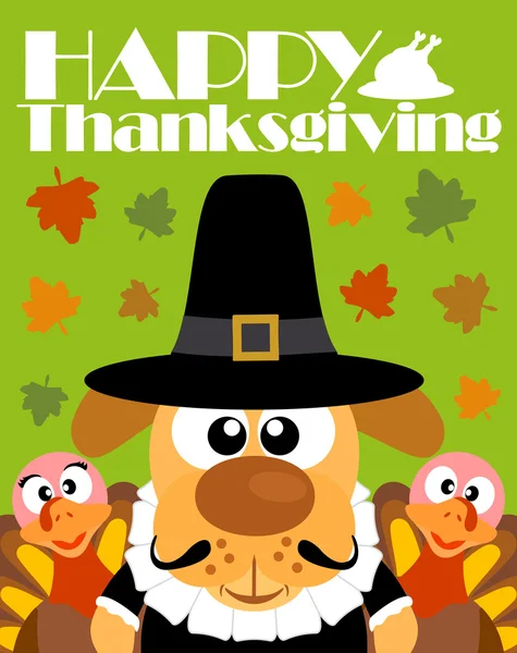 Happy Thanksgiving day background,with dog pilgrim — Stock Vector