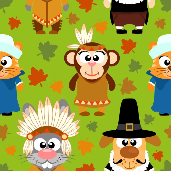 Thanksgiving zökkenőmentes háttér-vicces állatok — Stock Vector