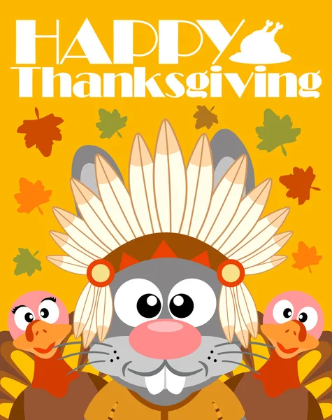 Happy Thanksgiving Day Hintergrund, mit Kaninchen-Indianer — Stockvektor