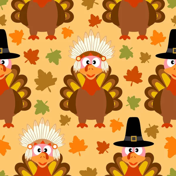 Thanksgiving seamless background with funny turkey — Stock Vector