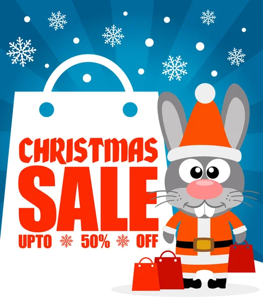 Navidad venta fondo con vector de conejo — Vector de stock