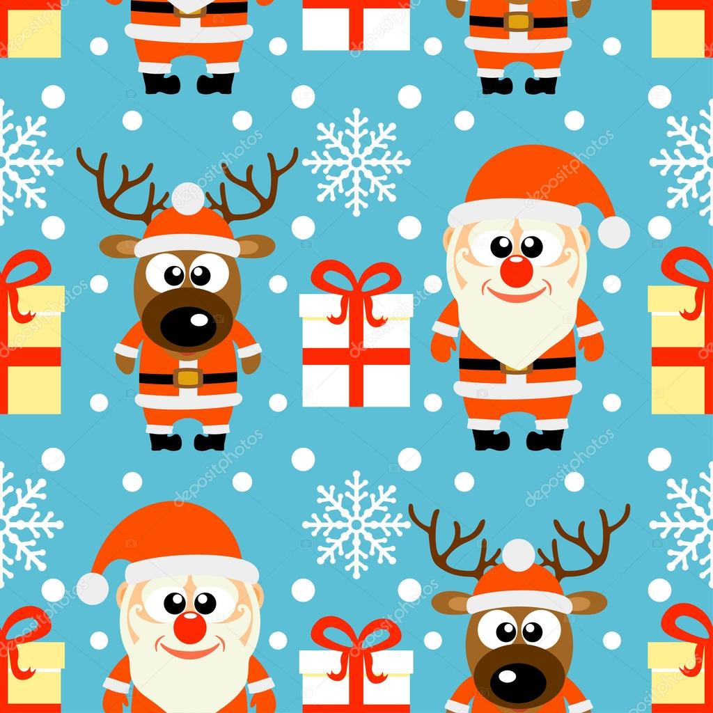New Year seamless card with Santa Claus and deer