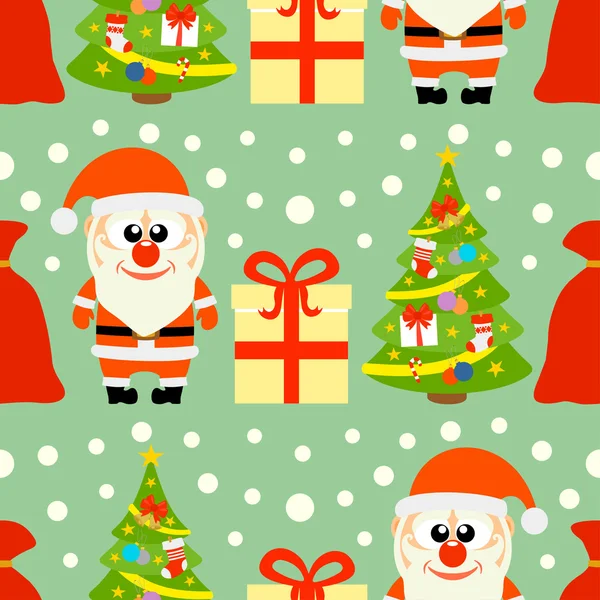 Tarjeta sin costuras de Año Nuevo con Santa Claus y árbol de Navidad — Vector de stock