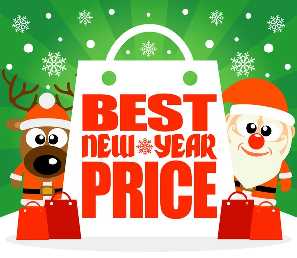 Best New Year Price card with deer and Santa — Stock Vector