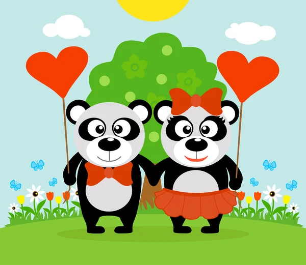 情人节那天背景和熊猫 — 图库矢量图片