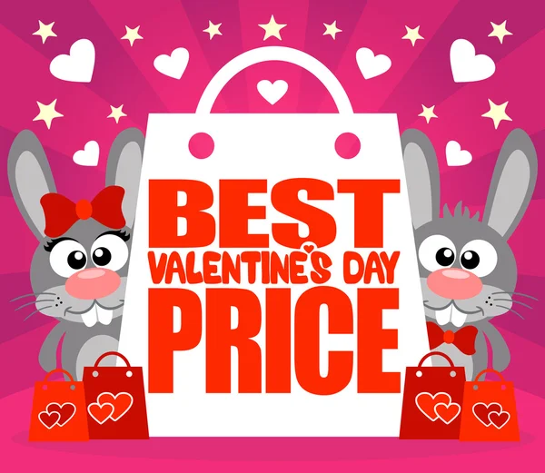Valentin-Tageskarte zum besten Preis mit Kaninchen — Stockvektor