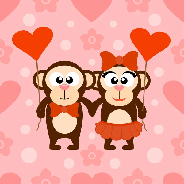 Valentine's day seamless background with monkeys — Stock Vector