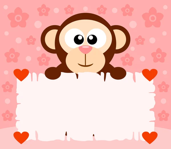 Sfondo San Valentino rosa con scimmia — Vettoriale Stock