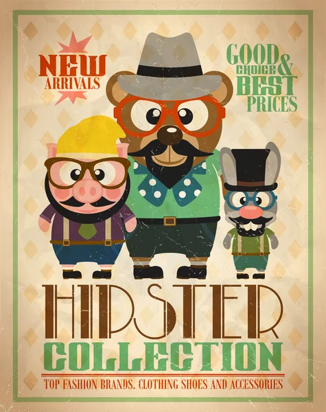 Coleção Hipster, hipsters de animais — Vetor de Stock