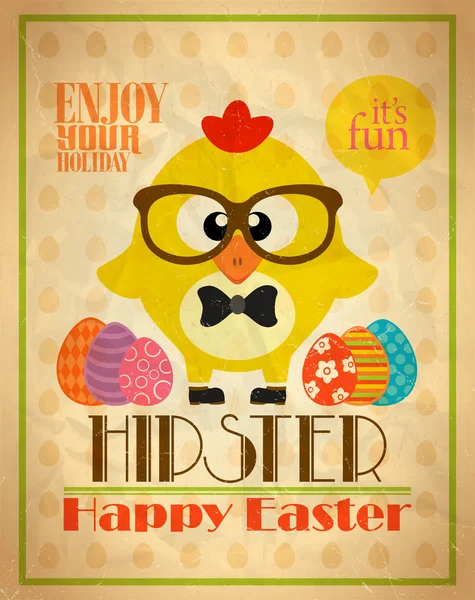 Poster di Pasqua stile hipster di design, con pollo — Vettoriale Stock