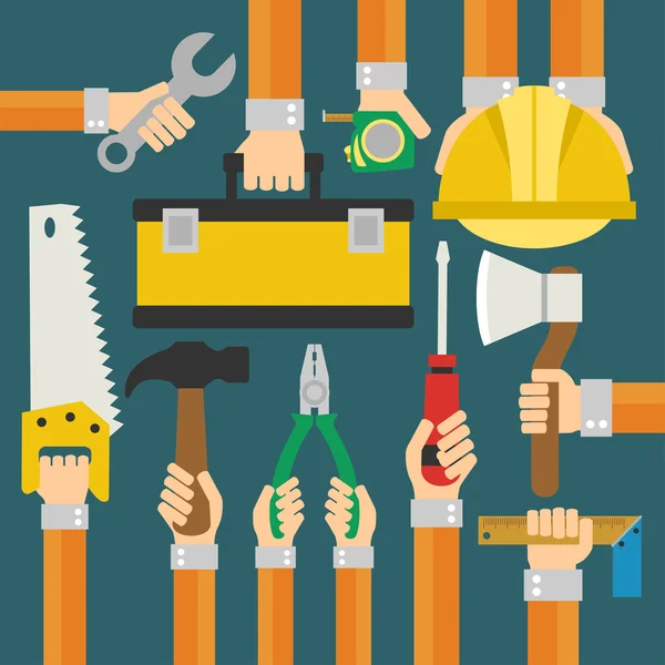 Builders Modern flat background with hand — Stock Vector