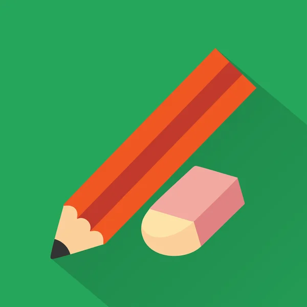 Lápis e borracha, ícone plano moderno com sombra longa — Vetor de Stock