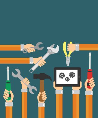 İnşaatçılar el ile arka plan düz. Modern vektör