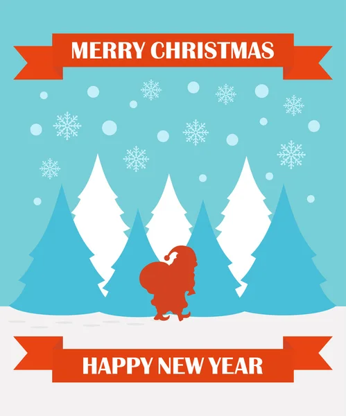 Joyeux Noël et bonne année carte de vœux, design plat — Image vectorielle
