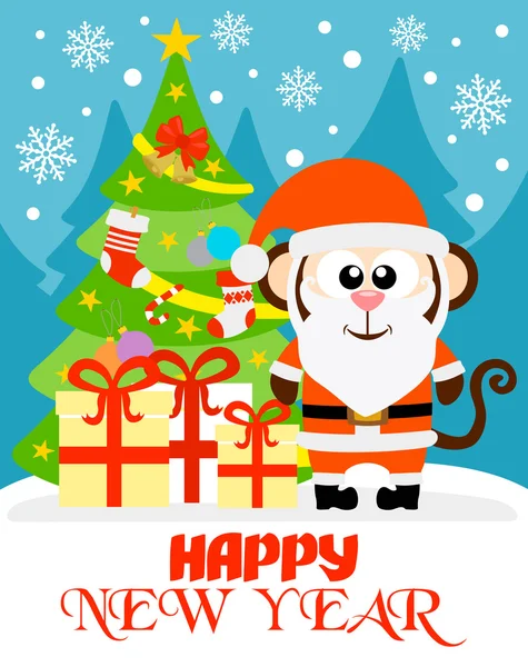 Mono feliz año nuevo tarjeta — Archivo Imágenes Vectoriales