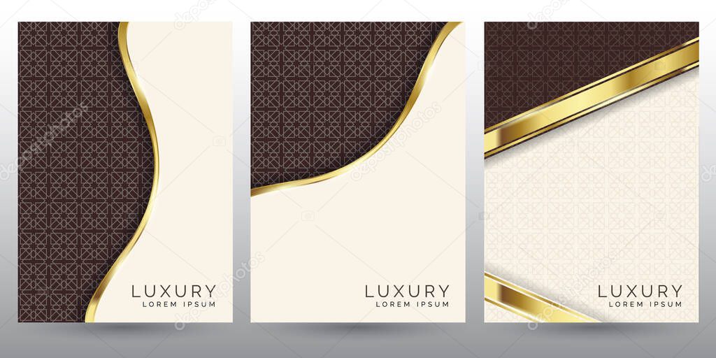 Three modern luxury premium vip card design  with shadow abstract style design combinations. graphic illustration, with golden lines waves background element decoration.