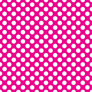 Seamless vector white polka dots pattern on pink background clipart