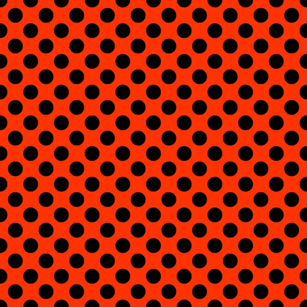 Seamless vector black polka dots pattern on red background — Stock Vector